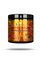 CNP Napalm pre-workout supplement jar with vibrant orange design and energy-boosting features.