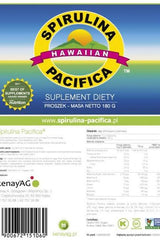 Cyanotech Co - Kenay Spirulina Pacifica packaging displaying health benefits and nutritional information.