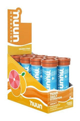 Nuun Daily Hydration Immunity product display with orange citrus flavor, featuring plant-based ingredients and electrolytes.