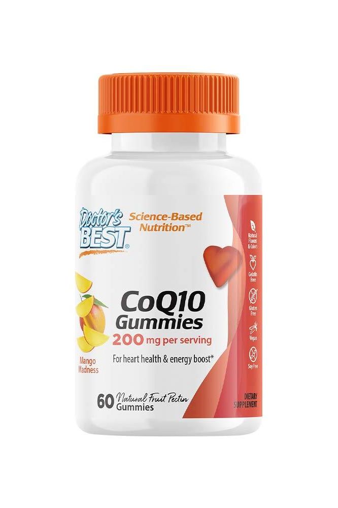 Doctor's Best CoQ10 Gummies with mango flavor, 60 count bottle for heart health and energy boost.