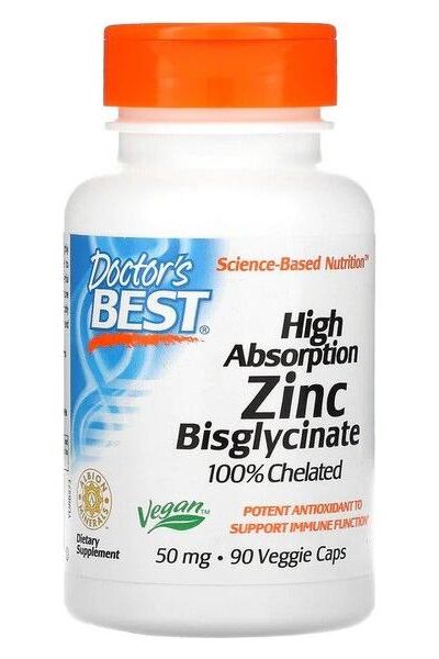 Doctor's Best - High Absorption Zinc Bisglycinate, 50mg - 90 vcaps - Nutri.se