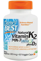 Doctor's Best - Natural Vitamin K2 MK7 with MenaQ7 plus D3, 180mcg - 60 vcaps - Nutri.se