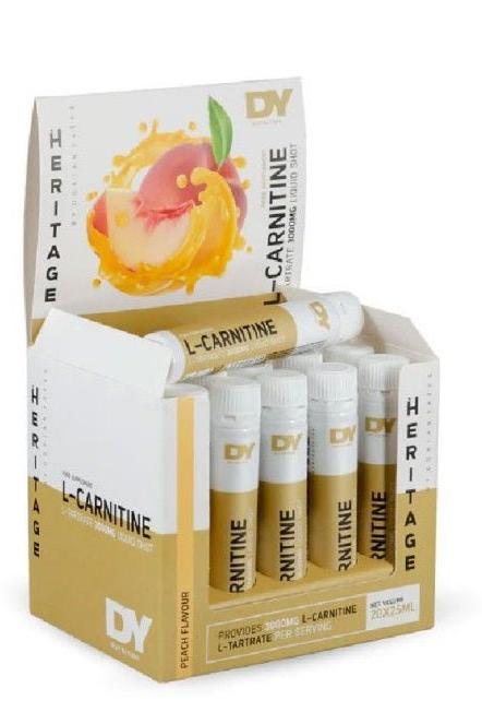 Dorian Yates L-Carnitine Liquid Shot display, featuring peach flavor, effective for weight loss and energy boost.