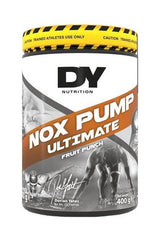 Dorian Yates NOX Pump Ultimate 400g fruit punch pre-workout supplement for intense training.