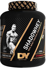 Dorian Yates ShadoWhey protein concentrate product in strawberry flavor, high-quality whey protein for muscle recovery.