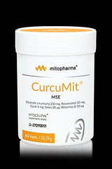 CurcuMit MSE dietary supplement by Mitopharma, 60 capsules with curcumin, resveratrol, and vitamins.