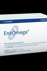 EnzOmega MSE - Omega-3 supplement box with 60 capsules, highlighting EPA and DHA balance.