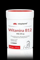 Dr. Enzmann MSE Vitamin B12 250 µg supplement jar with nutrients for energy and metabolism support.