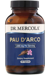 Dr. Mercola Pau D'Arco dietary supplement bottle with 120 capsules and 1000 mg per serving.