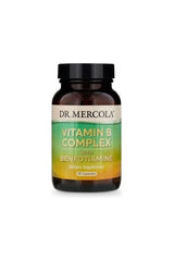Dr. Mercola Vitamin B Complex supplement bottle with 60 capsules, supports energy metabolism and immune health.