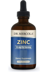 Dr. Mercola Zinc dietary supplement, 115 ml bottle with dropper, supports immune health.