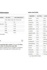Nutritional information and amino acid profile for Dymatize Elite 100% Whey protein powder.