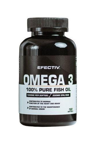 Efectiv Nutrition Omega 3 supplement bottle with 100% pure fish oil for heart and brain health