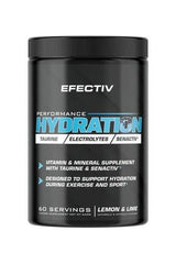 Efectiv Nutrition Performance Hydration supplement container for optimal hydration during exercise with electrolytes and vitamins.