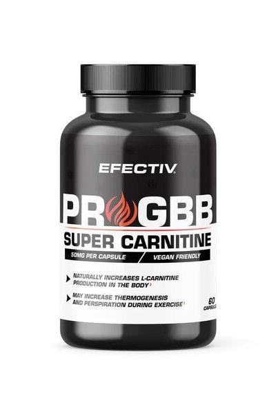 Efectiv Nutrition ProGBB supplement bottle, 60 vegan-friendly capsules for enhanced energy and fat burning.