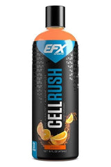 EFX Sports Cell Rush energy drink in orange flavor, 16 fl oz bottle, boosts performance and recovery during workouts.
