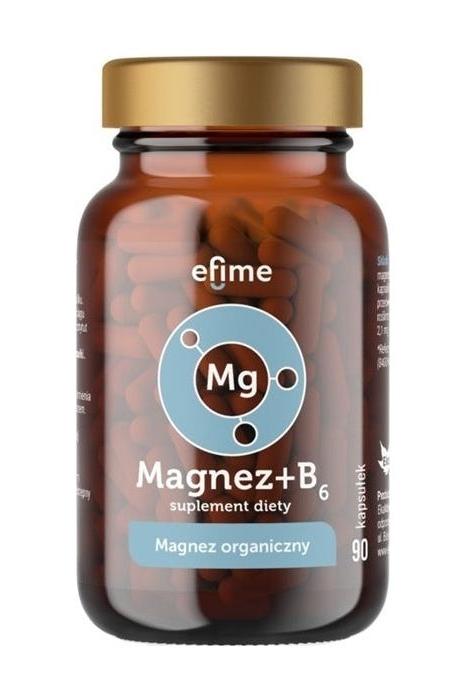 EkaMedica Efime Magnesium + B6 dietary supplement capsules in brown bottle, 90 count.