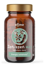 EkaMedica Efime Panax Ginseng Max supplement bottle with 60 capsules for vitality and energy.