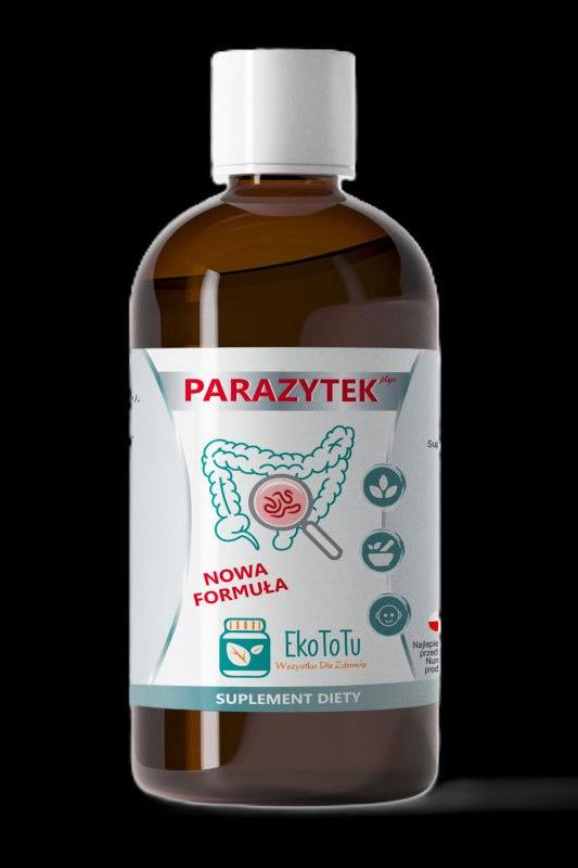EkoToTu Parazytek Liquid bottle for natural body detox and digestive health, featuring 9 herbal ingredients.