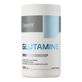 OstroVit Glutamine supplement container, 500 g, 100% pure L-glutamine, no added colors or fillers.