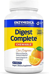 Enzymedica Digest Complete Chewable supplement bottle for improved digestion, vegan, orange flavor, 60 tablets.