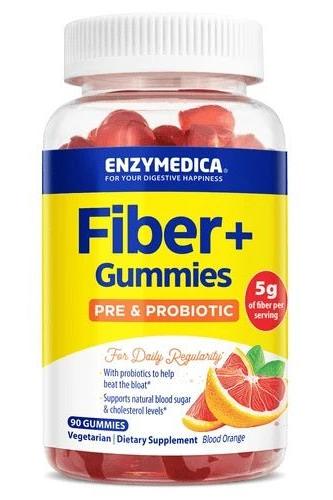 Enzymedica Fiber+ Gummies bottle with probiotic benefits for digestive health and daily regularity