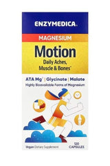 Enzymedica Magnesium Motion supplement box for muscle recovery and bone health.