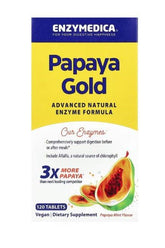 Enzymedica Papaya Gold enzyme formula, supports digestion with 3x more papaya, vegan dietary supplement, 120 tablets.
