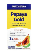 Enzymedica Papaya Gold enzyme formula, supports digestion with 3x more papaya, vegan dietary supplement, 120 tablets.