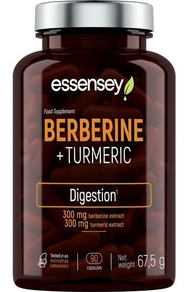 Essensey Berberine + Turmeric supplement bottle with 90 capsules for digestion support.