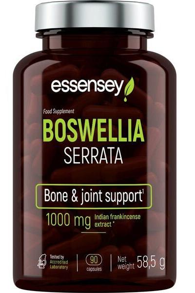 Essensey Boswellia Serrata supplement bottle for bone and joint support, 90 capsules, 1000 mg Indian frankincense extract.