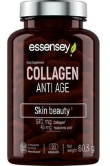 Essensey Collagen Anti Age supplement bottle with 90 capsules for skin beauty and youthful elasticity.