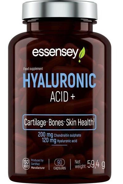 Essensey Hyaluronic Acid+ 90 capsules for skin, bones, and cartilage health with antioxidant support.