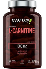 Essensey L-Carnitine 1000 mg supplement bottle with 90 capsules for energy and fat burning.