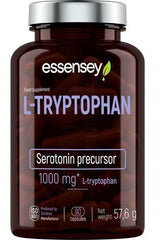 Essensey L-Tryptophan supplement bottle promoting serotonin production, 1000 mg, 90 capsules.