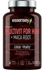Essensey Multivitamin for Him + Maca Root, 90 capsules, supports libido and vitality with 18 active ingredients.
