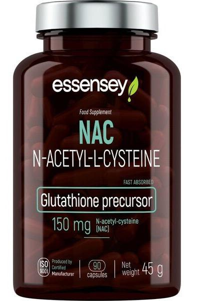 Essensey NAC N-acetyl-L-cystein supplement bottle with 90 fast-absorbing capsules, 150 mg per serving.