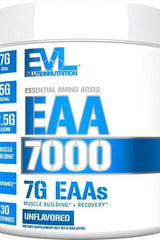 EVLution Nutrition EAA 7000 supplement tub, 7g essential amino acids for muscle building and recovery.