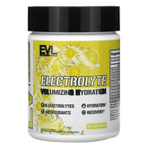 EVLution Nutrition Electrolyte Hydration Mix jar, featuring 6 electrolytes, gluten-free, vegan, for hydration and recovery.