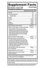 Supplement Facts for Evlution Nutrition Stacked Greens, Orchard Apple - 30 servings with nutritional information.