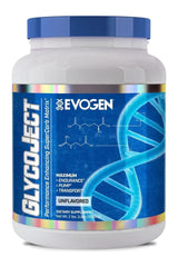 Evogen GlycoJect supplement container, designed for muscle fullness, enhanced performance, and rapid recovery.