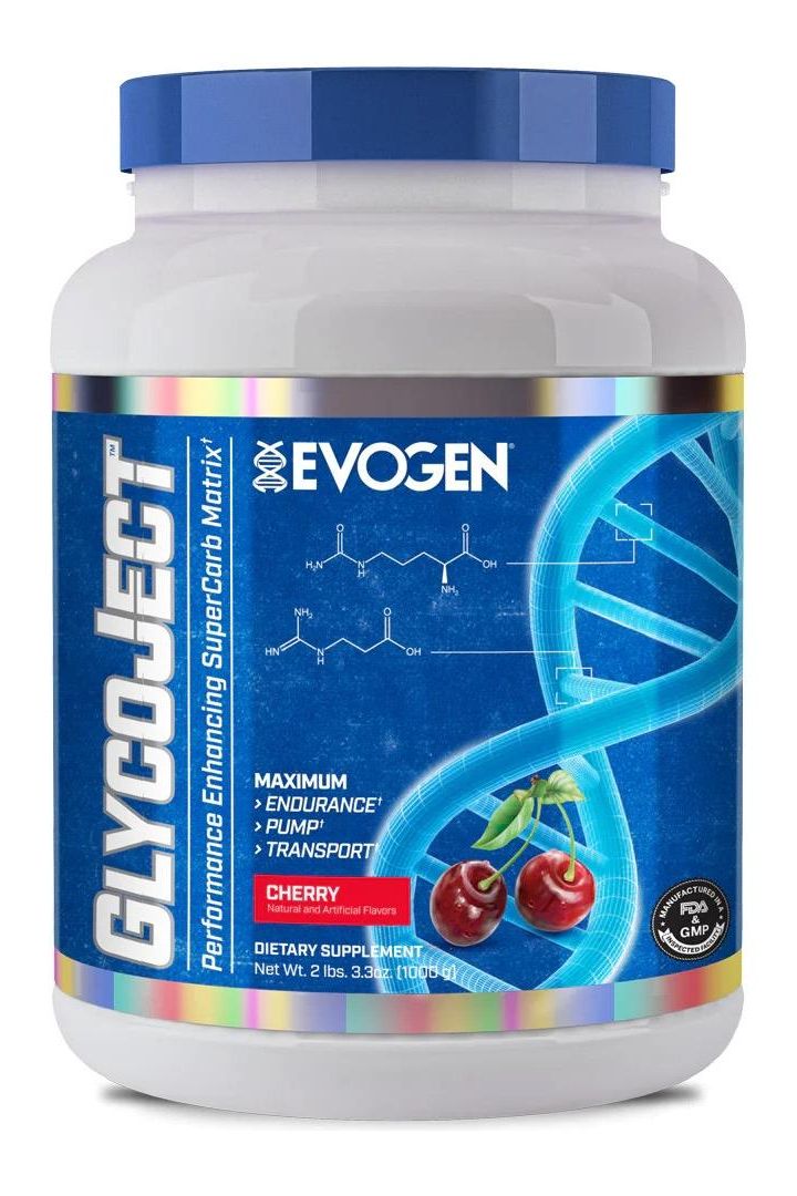 Evogen GlycoJect cherry flavor supplement for increased muscle fullness and improved performance.