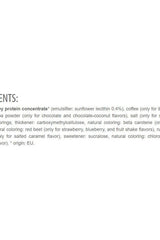 List of ingredients for Extrifit 100% Instant Whey Protein including flavors and additives.