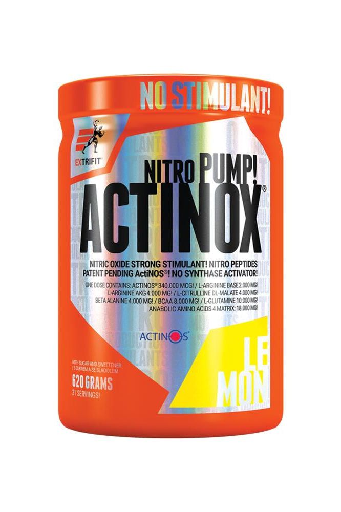 Extrifit Actinox Nitro Peptides container, 620g, enhanced muscle growth, lemon flavor, no stimulant formula.