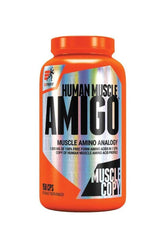 Extrifit Amigo muscle protein capsules bottle, featuring human muscle amino acid profile, 150 capsules.