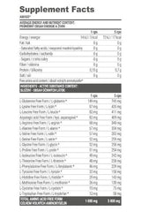 Supplement facts for Extrifit Amigo muscle protein, detailing ingredients and nutritional content.