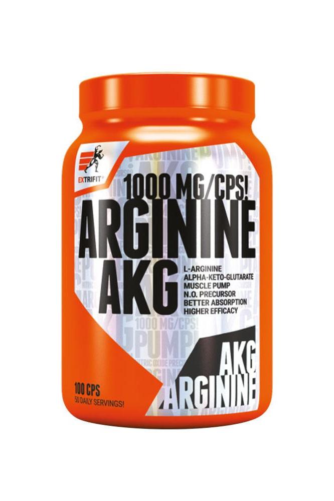 Extrifit Arginine AKG 1000 mg supplement bottle with 100 capsules for muscle pump and better absorption.