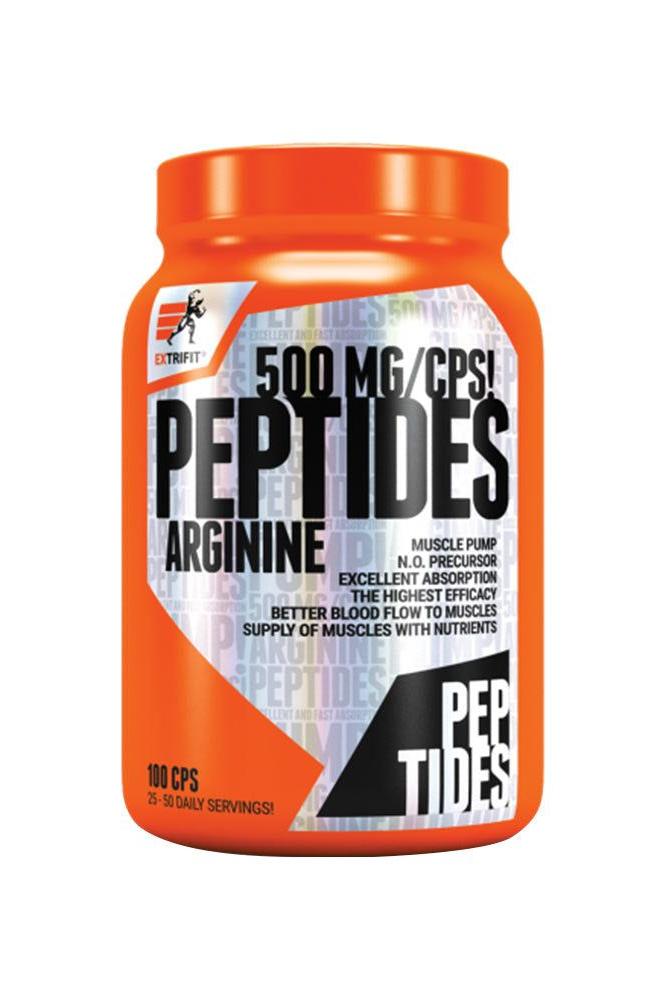 Extrifit Arginine Peptides 500 mg supplement bottle for muscle pump and improved absorption.