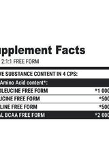 Supplement facts for Extrifit BCAA 2:1:1 showing amino acid content per serving.