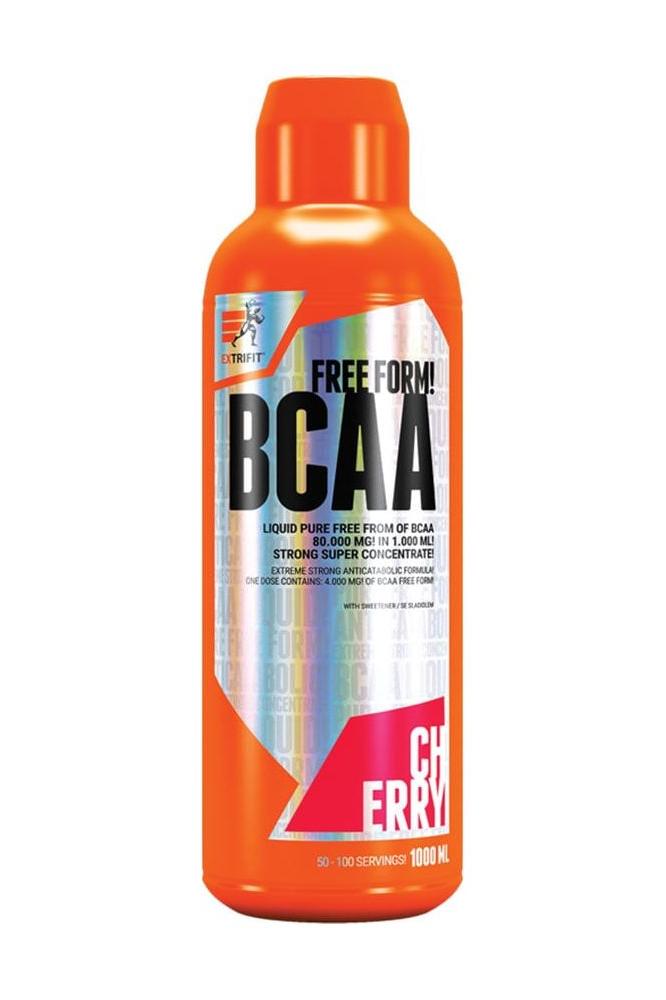 Extrifit BCAA liquid 80000 mg in cherry flavor, 1000 ml bottle, ideal for muscle recovery and energy.